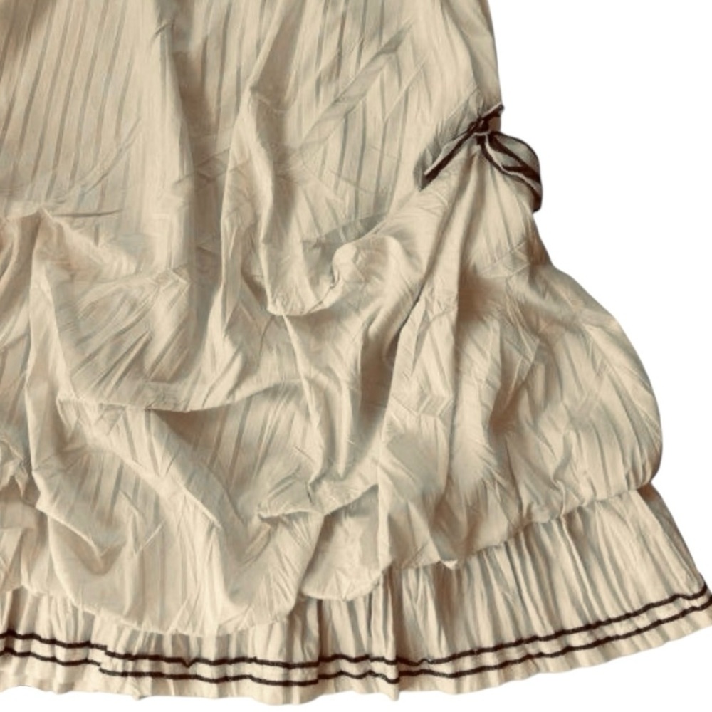 SAGA Pleated Cottagecore Lagenlook Adjustable Drawstring Hem Champagne Skirt - Picture 4 of 16
